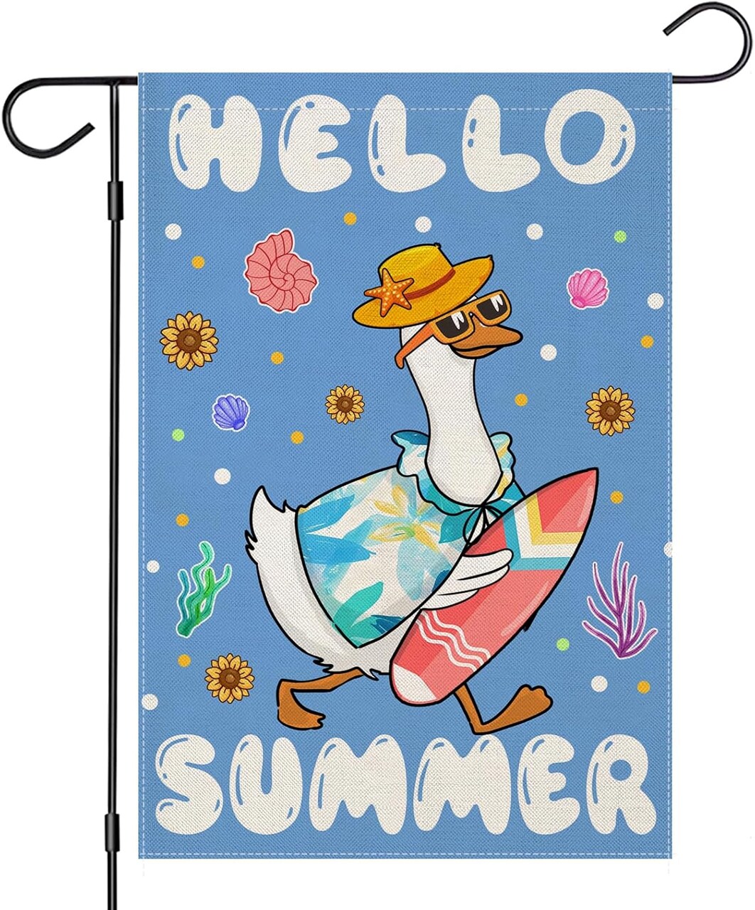 Hello Summer Garden Flags for Outside, Funny Goose with Surfboard Small Seasonal Decoration